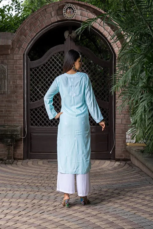 Craftroots Straight-Cut Chikan Kari Kurta