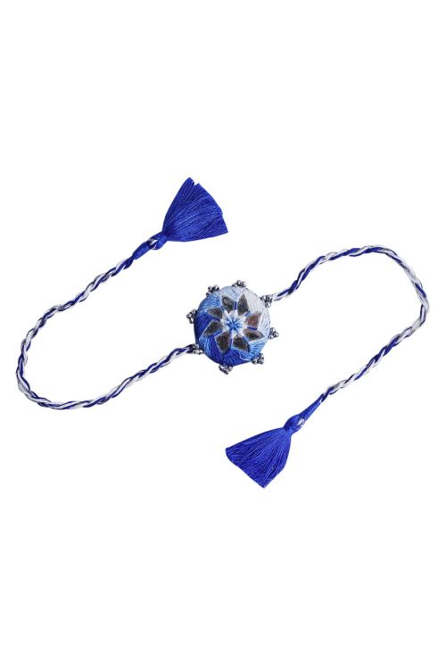 Antarang- Mirror Work, 100% Cotton, Set Of 3 Kanaaha Bhai Rakhi. Blue, Green And Pink,  Made By Divyang Rural Women.