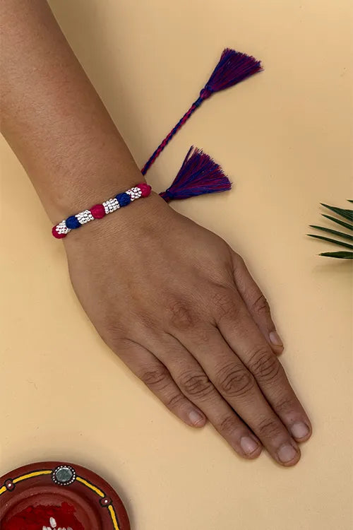 Antarang- Navrang Bead Rakhi- Set Of 2- Light Pink, Yellow Rakhi + Rani Pink, Blue Rakhi