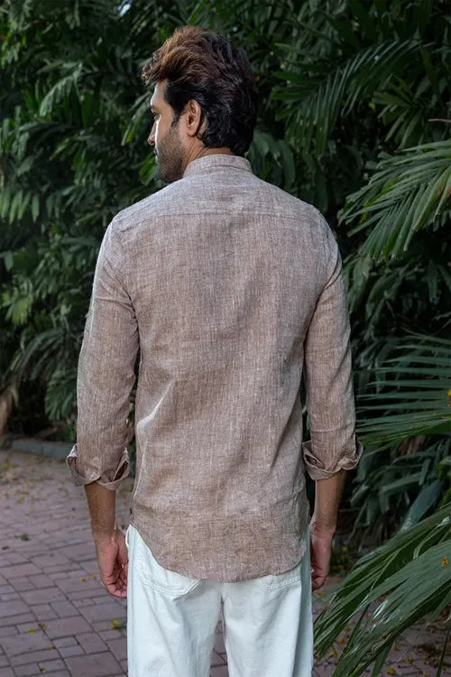 Craftroots Handwoven Soft Linen Light Brown Shirt
