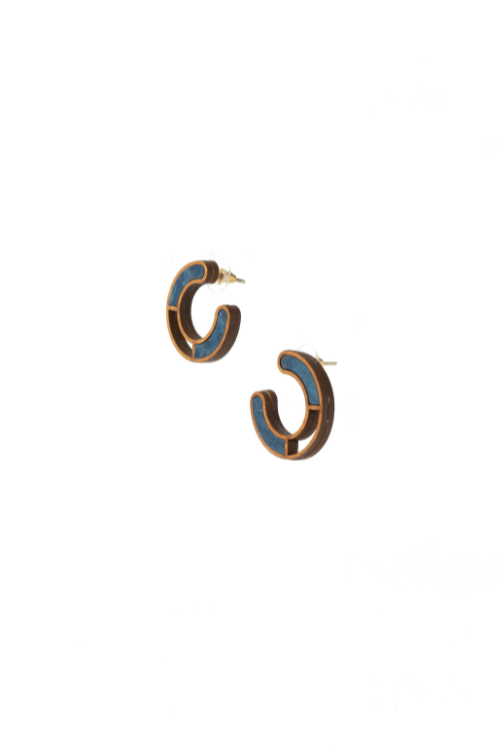 Whe Blue Compassion Upcycled Fabric Wood Earring