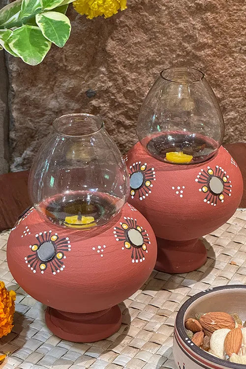 Antarang- Traditional Oil Lamps- Akhand Diyas- Teracotta(Set Of 2)