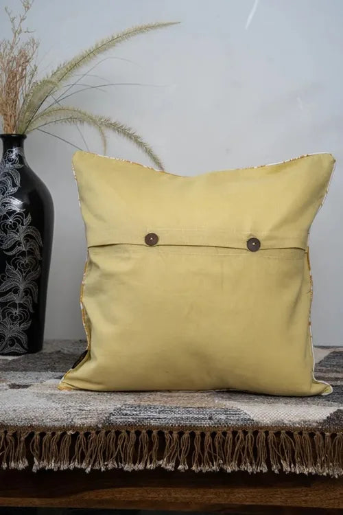 Craftroots Pastel Yellow Aari Hand-Embroidered Floral Cushion Cover Set Of 2