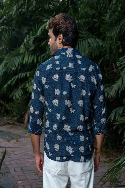 Craftroots Blue Bagru Block Print Shirt