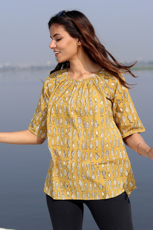 Sootisyahi 'Summer Story' Block Printed Cotton Top