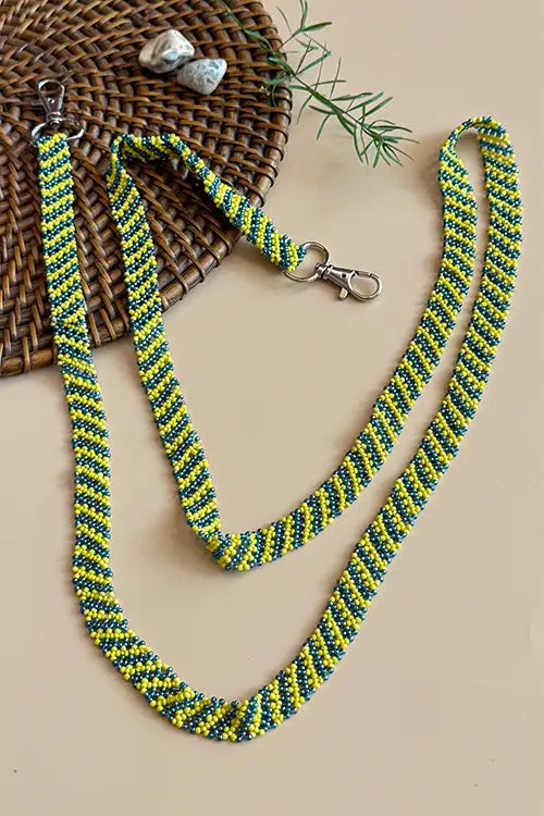 Antarang- Yellow-Blue- Multi Use Handcrafted Beaded Mobile String With Attachment- Phone, Clutch & Sling Strap