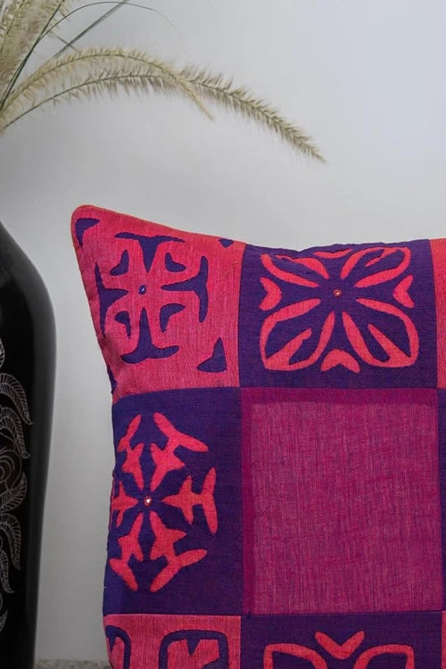 Craftroots Pink & Mustard Applique Patchwork Cushion Cover Set Of 2