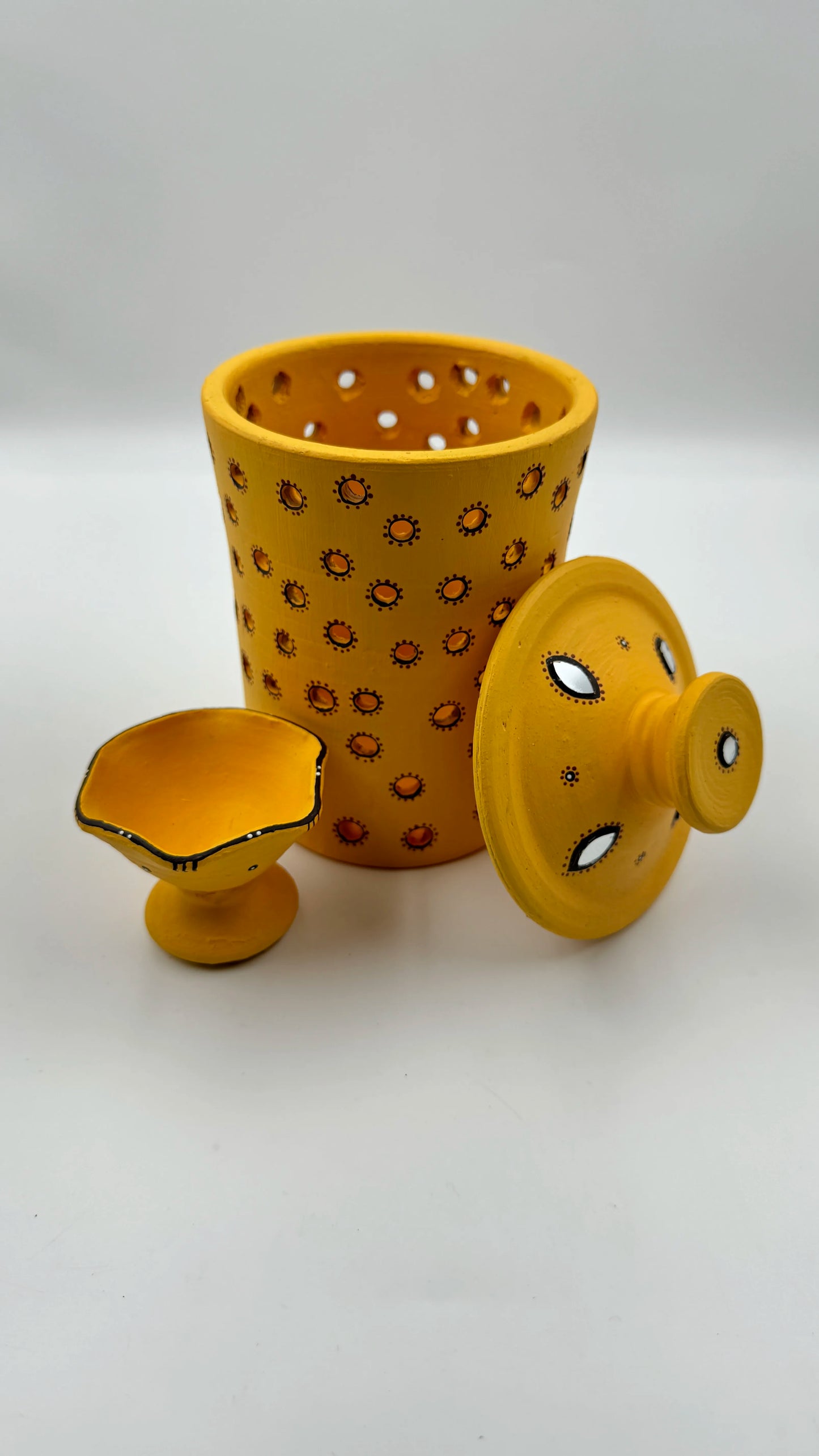 Antarang - Terracotta- Handpainted-Yellow-Jar Diya