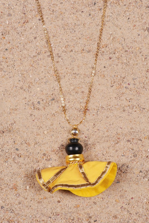'Kabbish 'Bhavai-Swang Yellow Stack Pot Pendant' Black Pottery, Terracotta, Pendant'