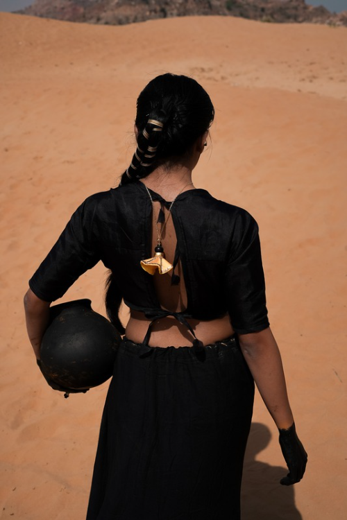 'Kabbish 'Bhavai-Swang Yellow Stack Pot Pendant' Black Pottery, Terracotta, Pendant'