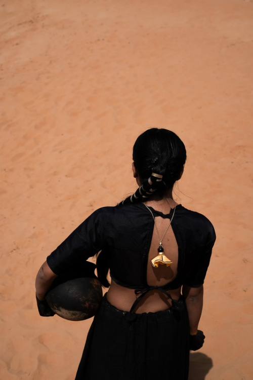 'Kabbish 'Bhavai-Swang Yellow Stack Pot Pendant' Black Pottery, Terracotta, Pendant'