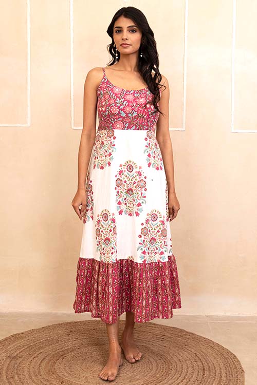 Shuddhi White and Red Spaghetti Dress