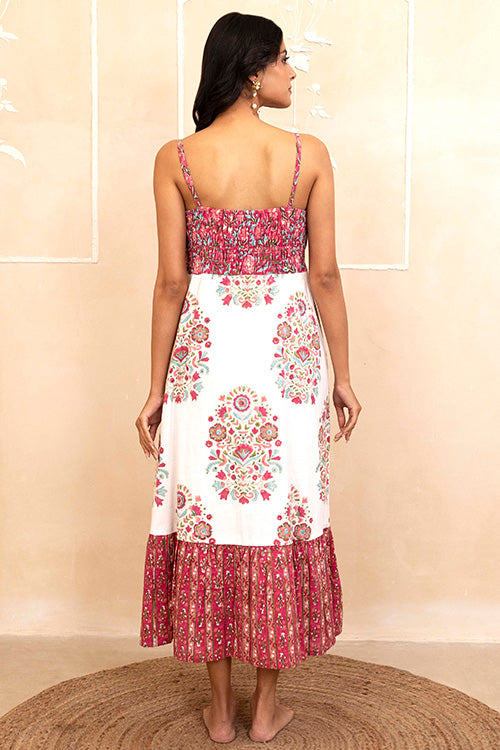 Shuddhi White and Red Spaghetti Dress