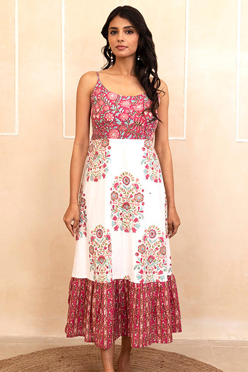 Shuddhi White and Red Spaghetti Dress
