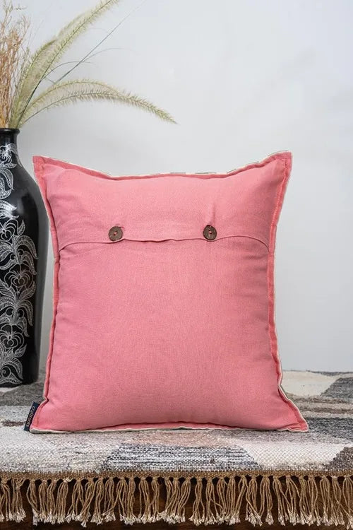 Craftroots Peach & Mint Green Block Print And Aari Work Daisy Cushion Cover Set Of 2