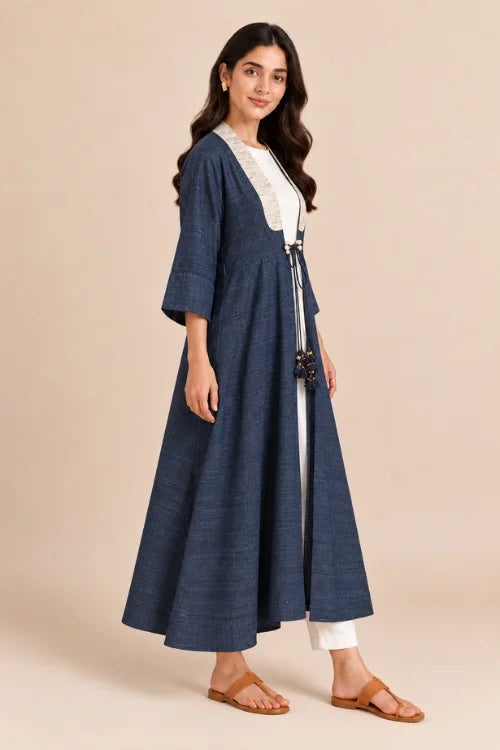 Moralfibre Grey  Erisilk Open Overlay With Intricate Zardosi  Butta  At Back  From "Shapes Collection"