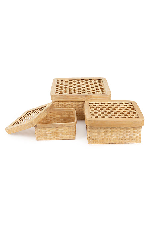 Greenkraftmira Handcrafted Bamboo Square Box - Set Of 3