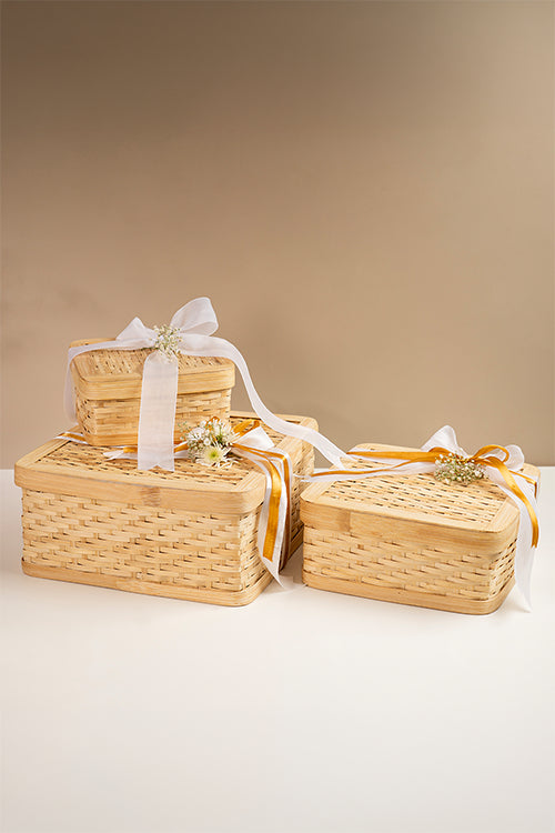 Greenkraftsora Handcrafted Bamboo Square Box - Set Of 3