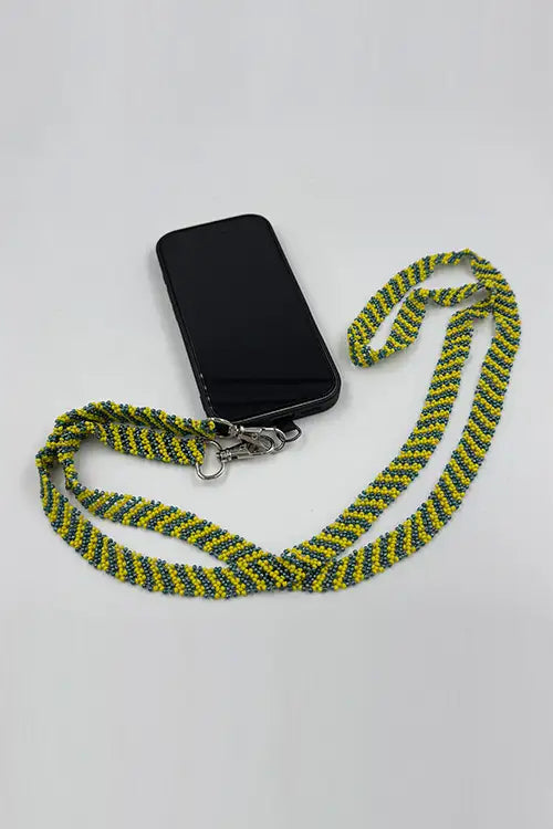 Antarang- Yellow-Blue- Multi Use Handcrafted Beaded Mobile String With Attachment- Phone, Clutch & Sling Strap