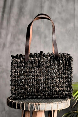 Kadam Haat Handmade Sabai Grass Mesh Bag - (Black)