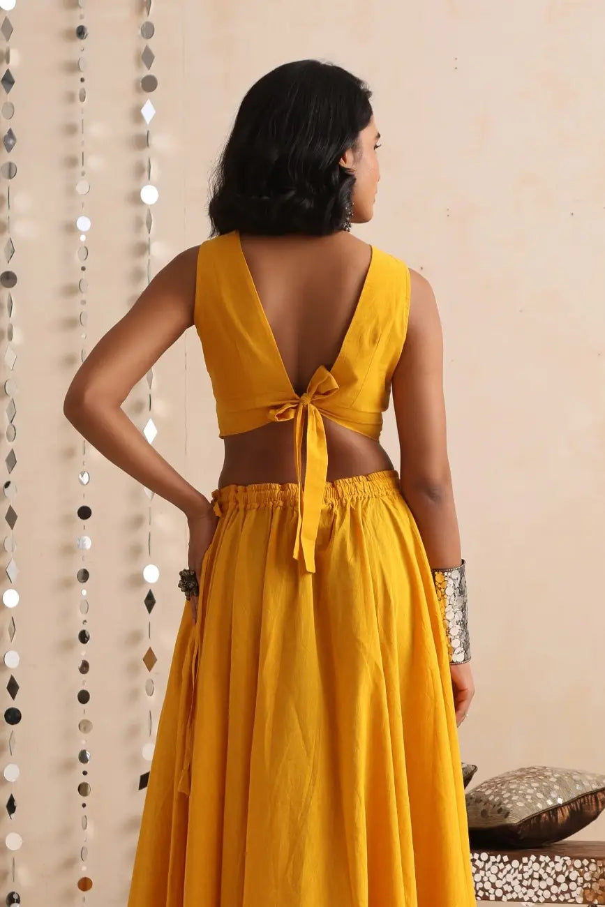 Okhai "Sunshine"  Mirrorwork Yellow Pure Cotton Sleeveless Blouse