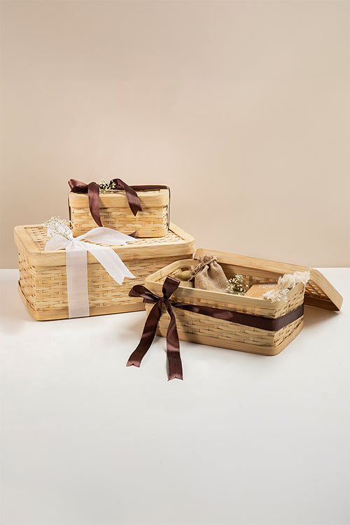 Greenkraftsora Handcrafted Bamboo Rectangular Box - Set Of 3