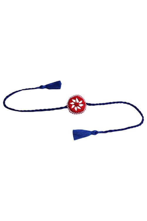 Antarang  (Set Of 2) Mirror Work, 100% Cotton,   Kajal Bhai Rakhi. Red- Blue Made By Divyang Rural Women