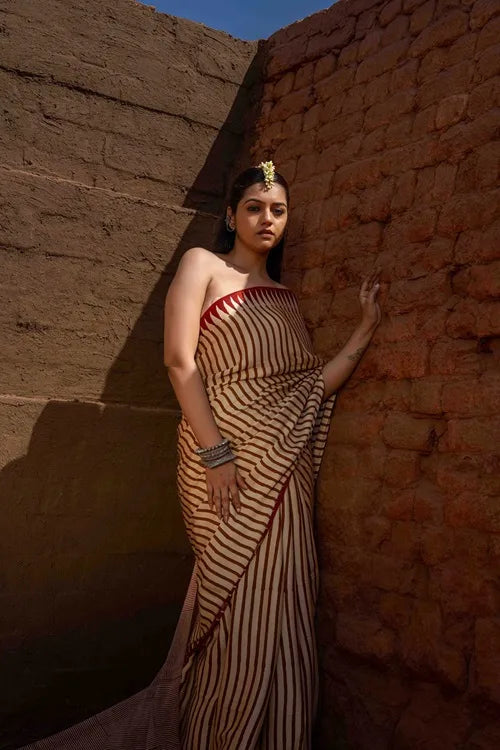 Craftroots Saree With Block Print and Tassels