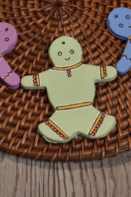 Antarang- Christmas Joy, Handcrafted: Terracotta Ornaments -  Light Green (Set Of 4)