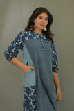 Moralfibre 3/4Th Sleeves Multi Print Natural Indigo Dress For Women Online 