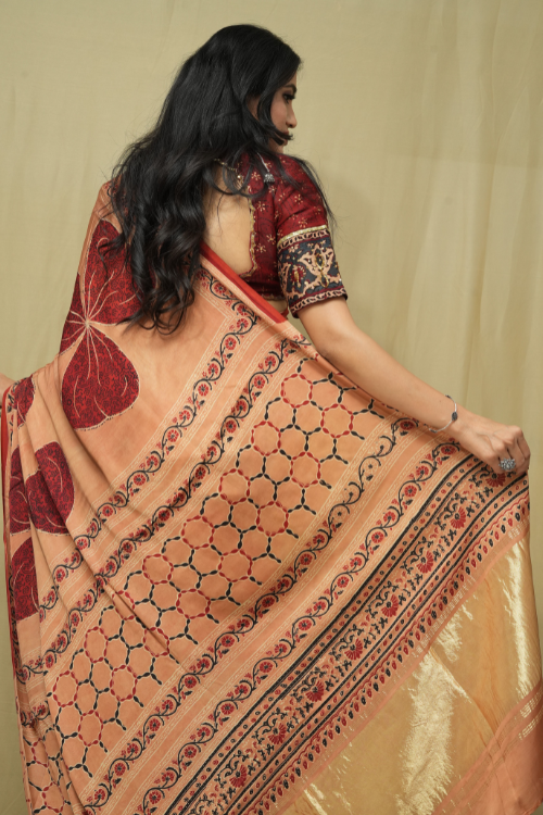 Modal Orange Tissue Pallu Saree | Jabbar Khatri
