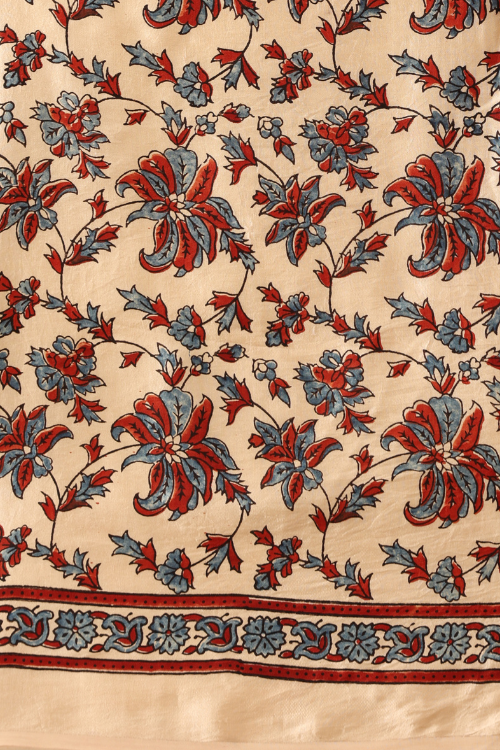 Tenaaro Ajrakh Hand Block Printed Modal Sik Saree  (Offwhite-18)