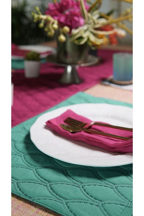 Arcs Cotton Quilted Runner Green