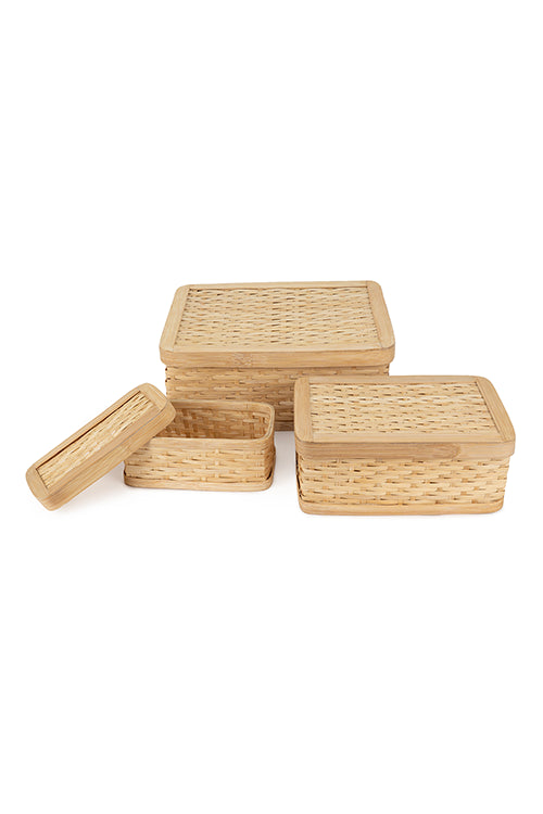 Greenkraftsora Handcrafted Bamboo Rectangular Box - Set Of 3