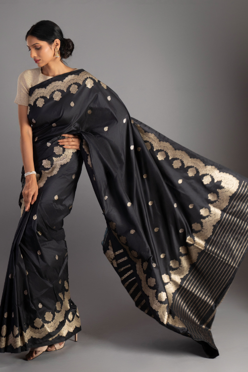 "VWAS" Black Handloom Banarasi Pure Katan Silk  Kadwa Saree