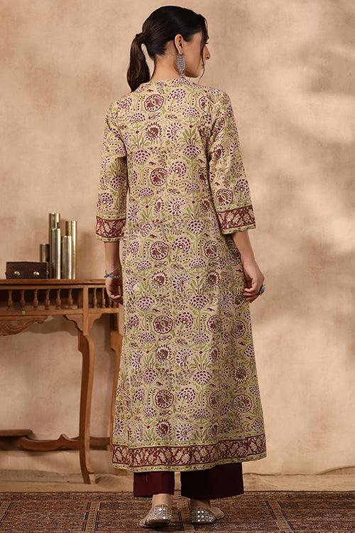 Shuddhi Yellow And Green A Line Kurta