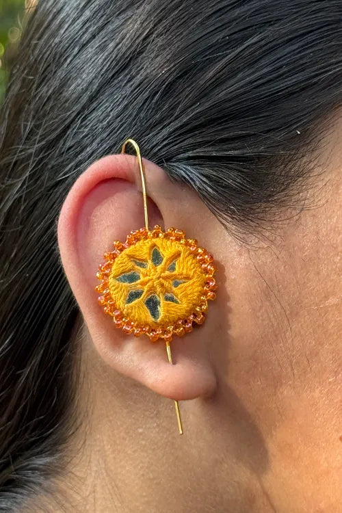 Antarang- Mirror Earrings- Kaan- Set Of 2- Yellow And White Pair