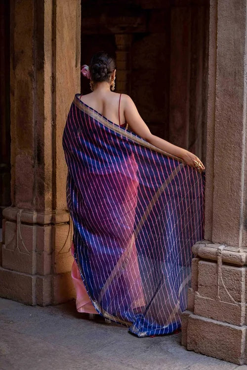 Craftroots Laheriya Chanderi Purple Saree With Tassels