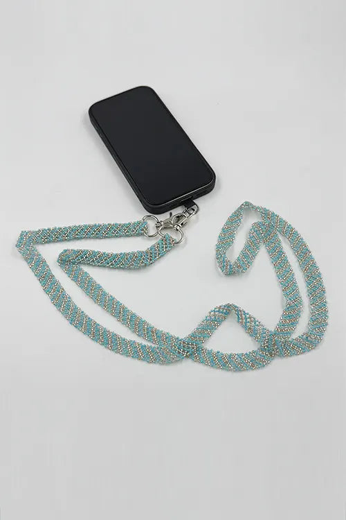 Antarang- Blue-Silver- Multi Use Handcrafted Beaded Mobile String With Attachment- Phone, Clutch & Sling Strap