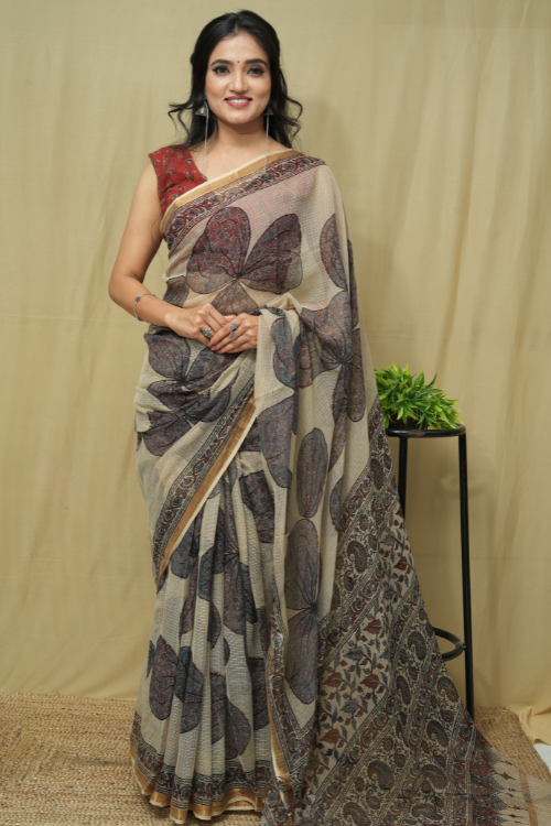 Ajrkah Print Kota Cotton White Saree | Jabbar Khatri