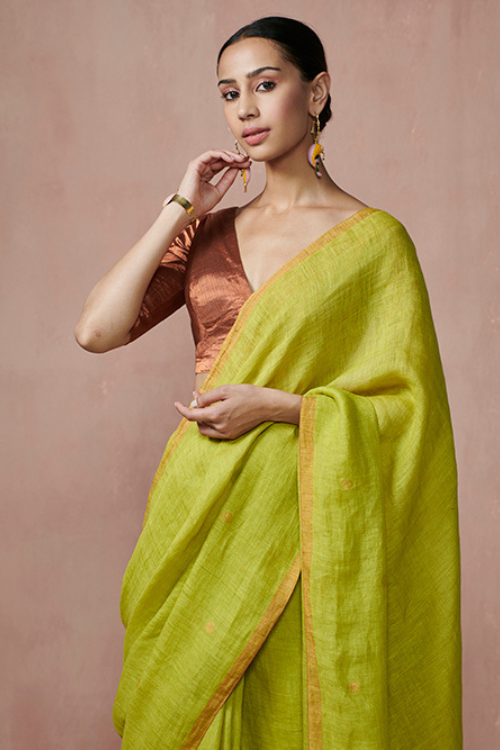 Dressfolk Firefly Forest Linen Saree