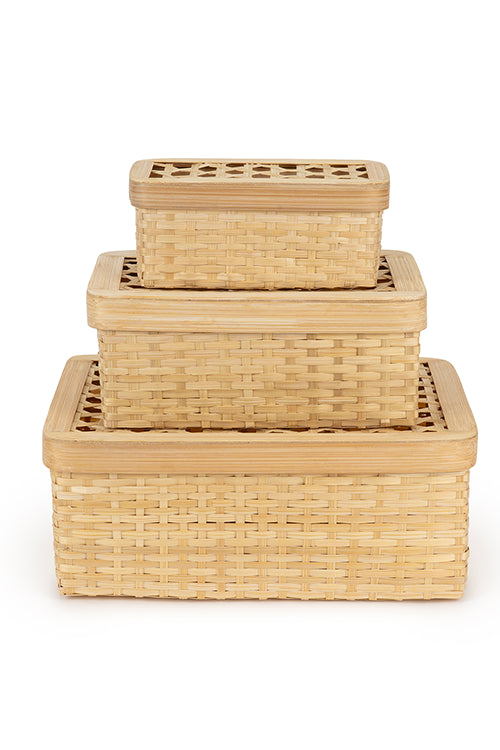 Greenkraftmira Handcrafted Bamboo Rectangular Box - Set Of 3