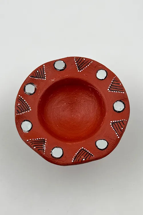 Antarang: Terracotta- Handpainted - Terracotta Flower Diya Set Of 6