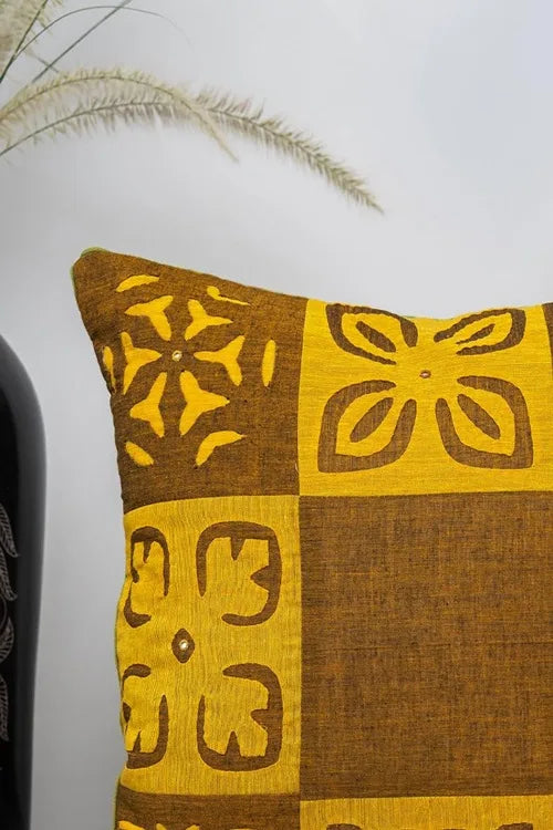 Craftroots Pink & Mustard Applique Patchwork Cushion Cover Set Of 2