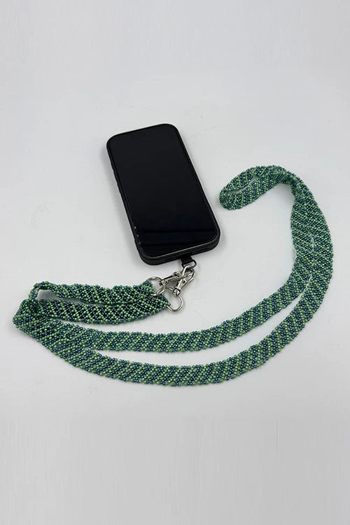 Antarang- Green-Blue- Multi Use Handcrafted Beaded Mobile String With Attachment- Phone, Clutch & Sling Strap