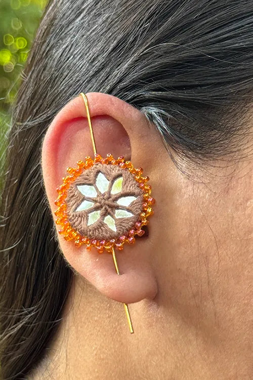 Antarang- Mirror Earrings- Kaan- Set Of 2- Light Grey And Light Brown Pair