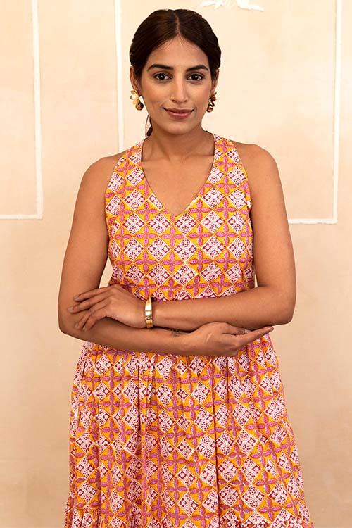 Shuddhi Mustard Halter Neck Dress