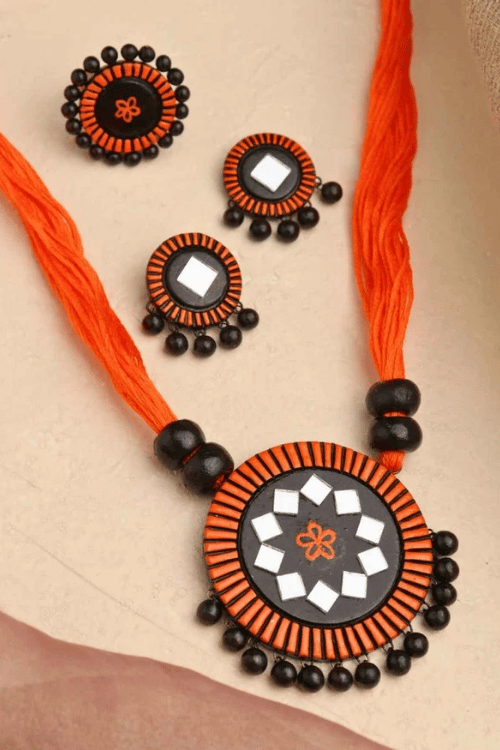 Mridah 'Kanchan' Mirror Work Terracotta Necklace Set