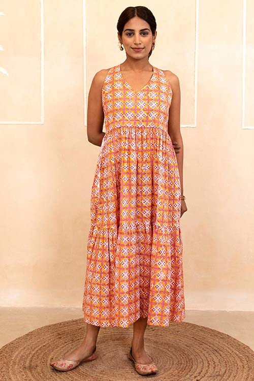 Shuddhi Mustard Halter Neck Dress