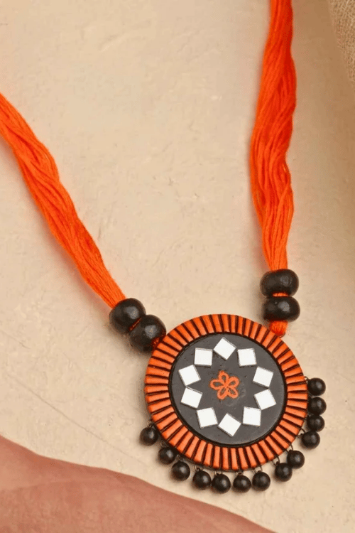Mridah 'Kanchan' Mirror Work Terracotta Necklace Set